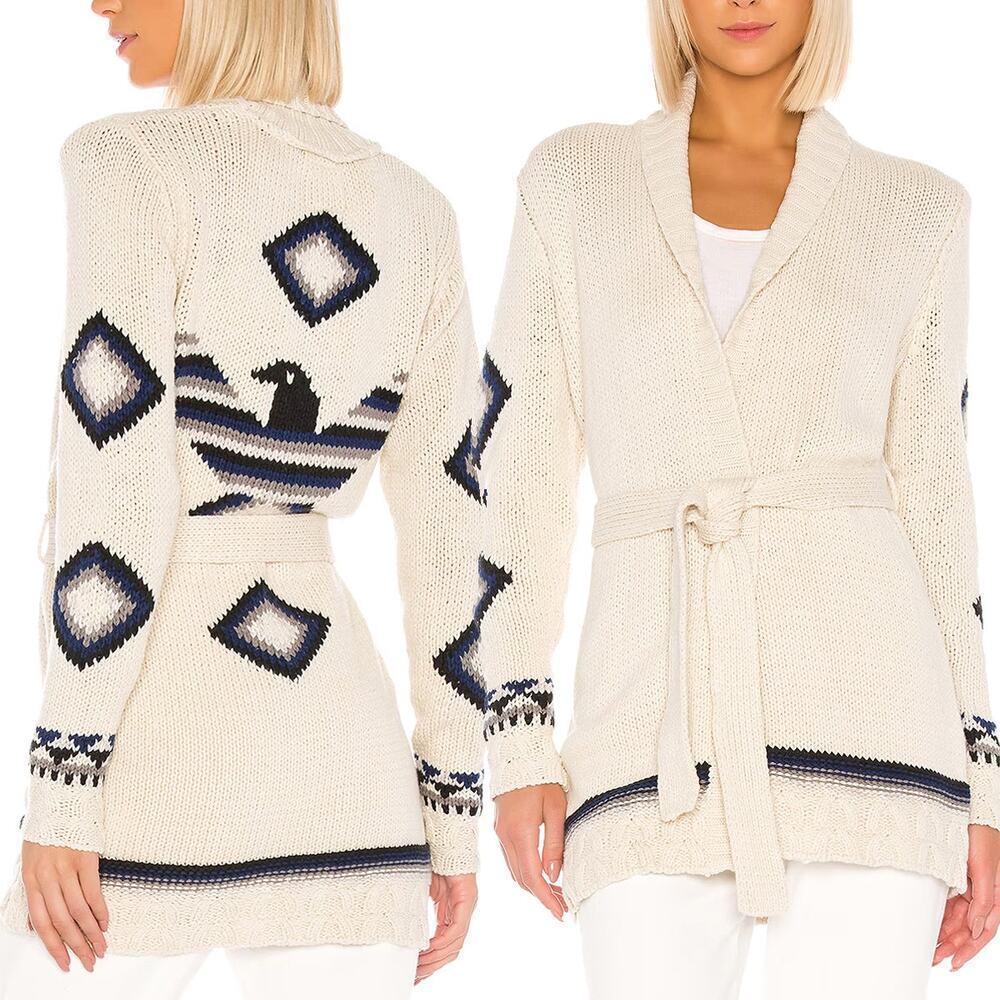 Chaser Eagle Fringe Robe Cardigan in Vanilla Size M